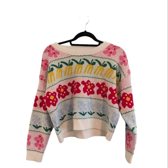 Dreamers by Debut Cropped Style Multi Colour Patterned Sweater - Picture 11 of 13